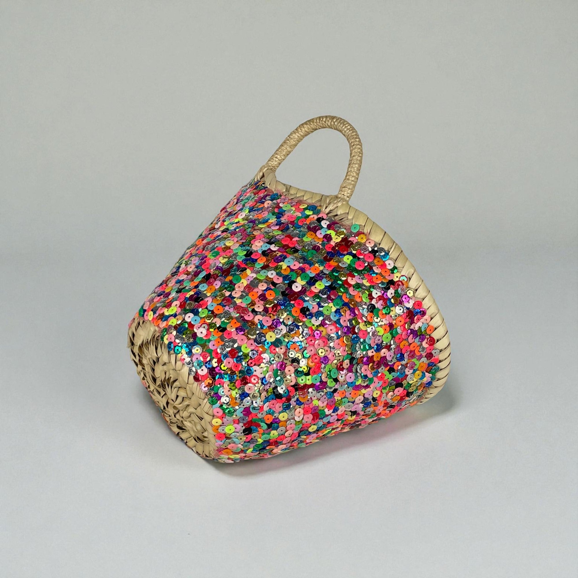 Sequin Straw Basket Mini Tote - Handmade Woven Gift Bag