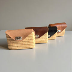 Handmade Straw & Leather Crossbody Bag - Mini Boho Purse