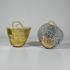 Sequin Straw Basket Set Gold Silver Boho Storage Decor