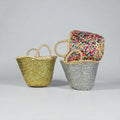 Sequin Straw Basket Mini Tote - Handmade Woven Gift Bag