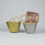 Sequin Straw Basket Mini Tote - Handmade Woven Gift Bag