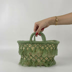 Woven Straw Tote Bag Macrame Fringe Boho Beach Basket