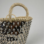 Sequin Straw Basket Set Gold Silver Boho Storage Decor