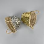 Sequin Straw Basket Set Gold Silver Boho Storage Decor