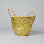 Sequin Straw Basket Mini Tote - Handmade Woven Gift Bag