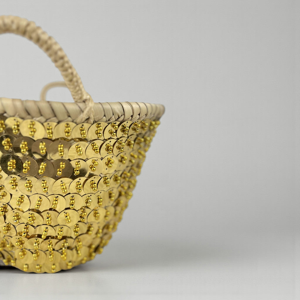 Sequin Straw Basket Set Gold Silver Boho Storage Decor