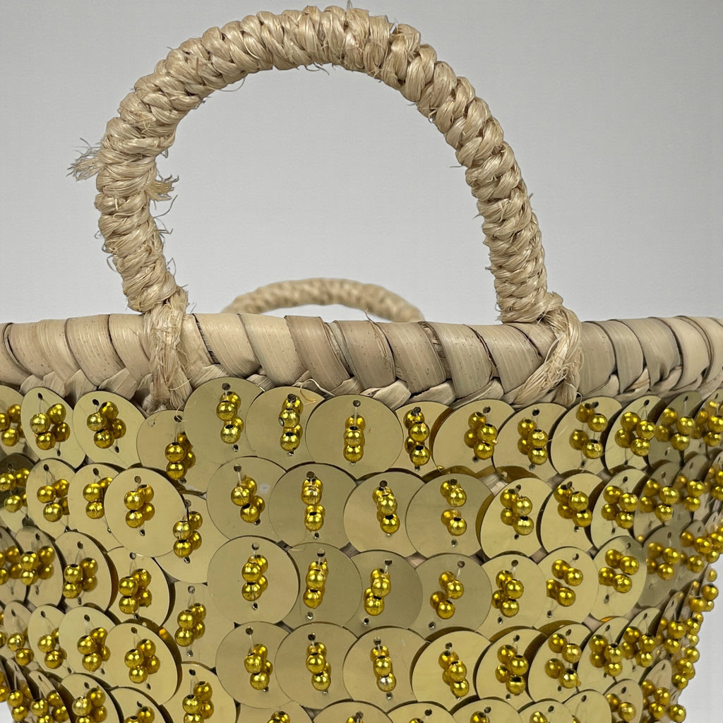 Sequin Straw Basket Set Gold Silver Boho Storage Decor