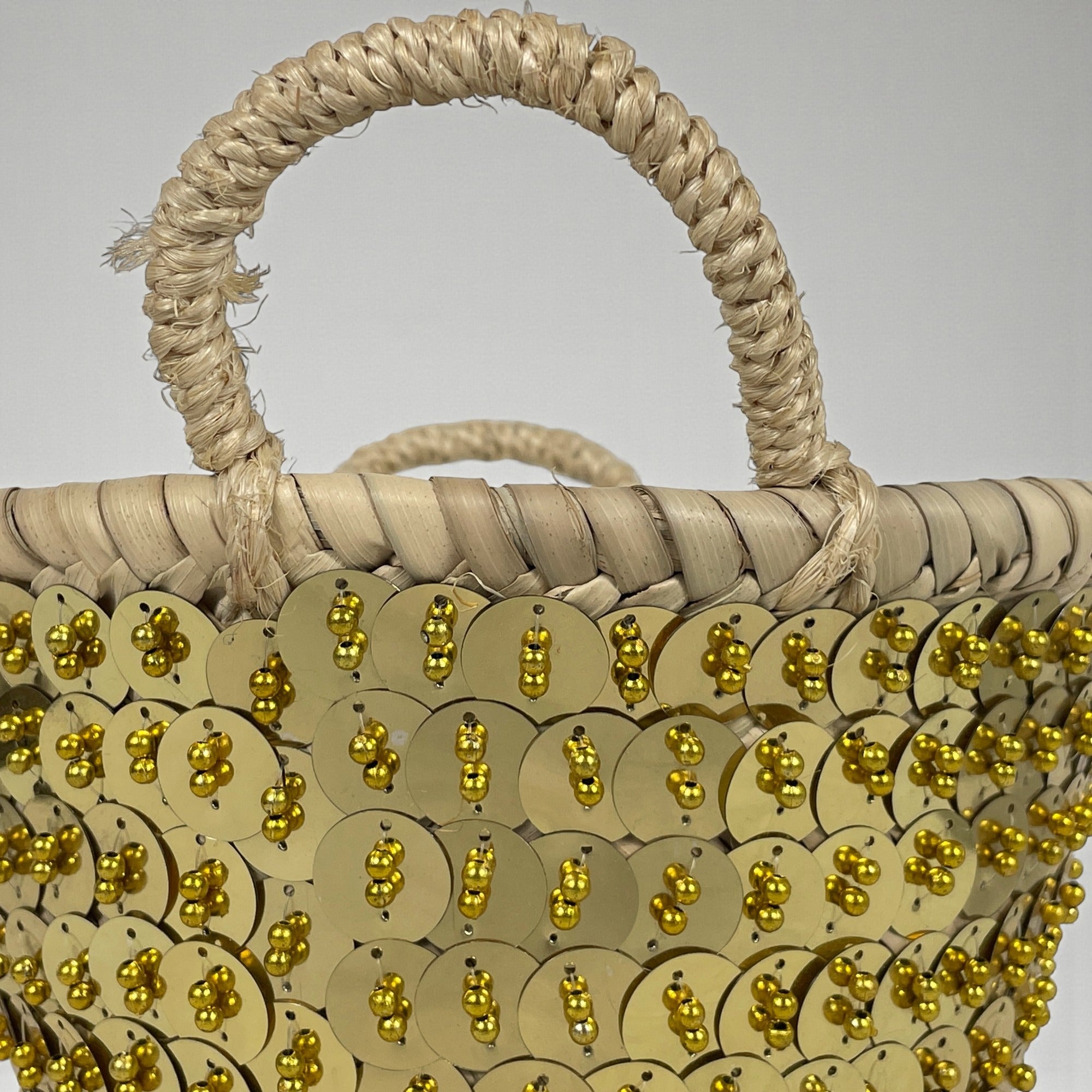 Sequin Straw Basket Set Gold Silver Boho Storage Decor