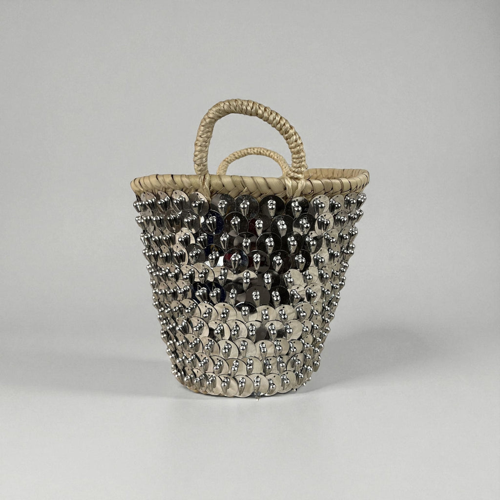 Sequin Straw Basket Set Gold Silver Boho Storage Decor