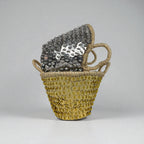 Sequin Straw Basket Set Gold Silver Boho Storage Decor