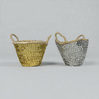 Sequin Straw Basket Set Gold Silver Boho Storage Decor