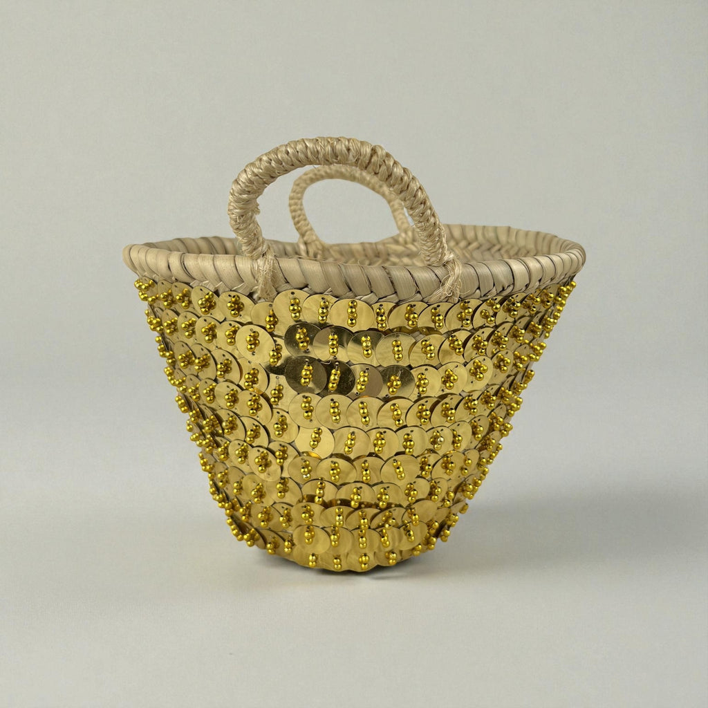 Sequin Straw Basket Set Gold Silver Boho Storage Decor
