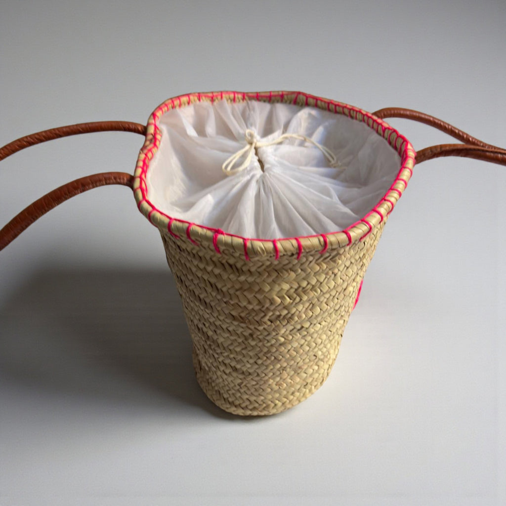 Flamingo Straw Tote Bag, Embroidered Summer Beach Basket Leather Handles