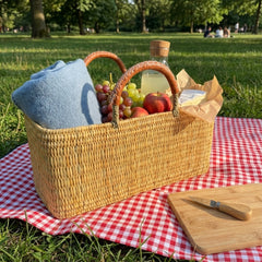 Wicker Basket Tote with Leather Handles