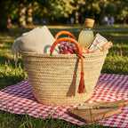 Woven Straw Market Tote with Leather Handles & Tassel