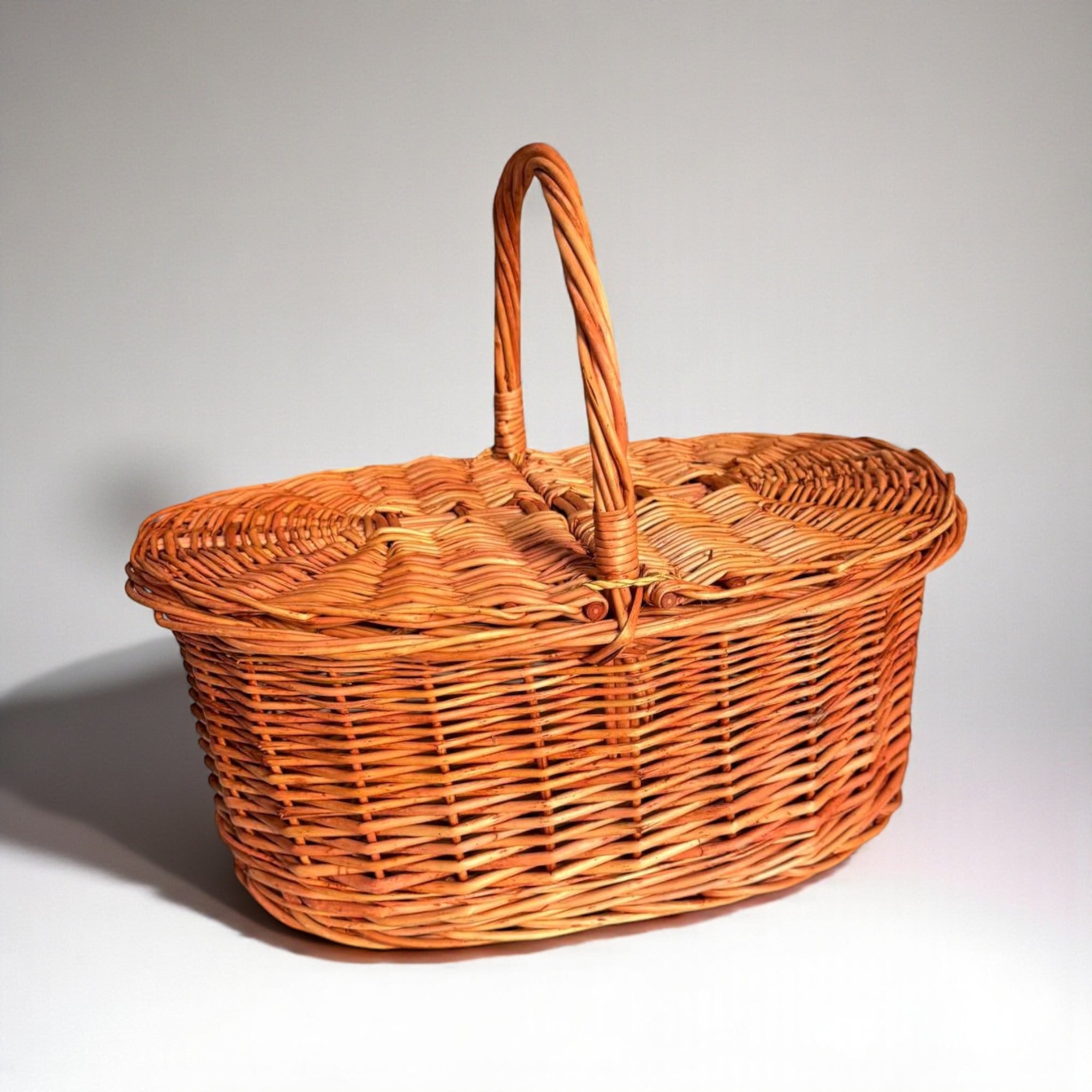 Handmade Wicker Picnic Basket with Double Lid - Oval Willow Hamper
