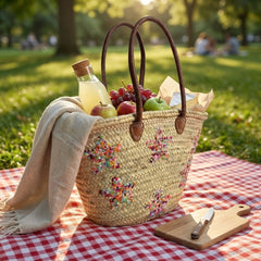 Bohemian Straw Beach Tote with Embroidered Stars - Handcrafted Summer Essential