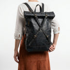 Vintage Leather Roll Top Backpack Handmade Laptop Travel Rucksack