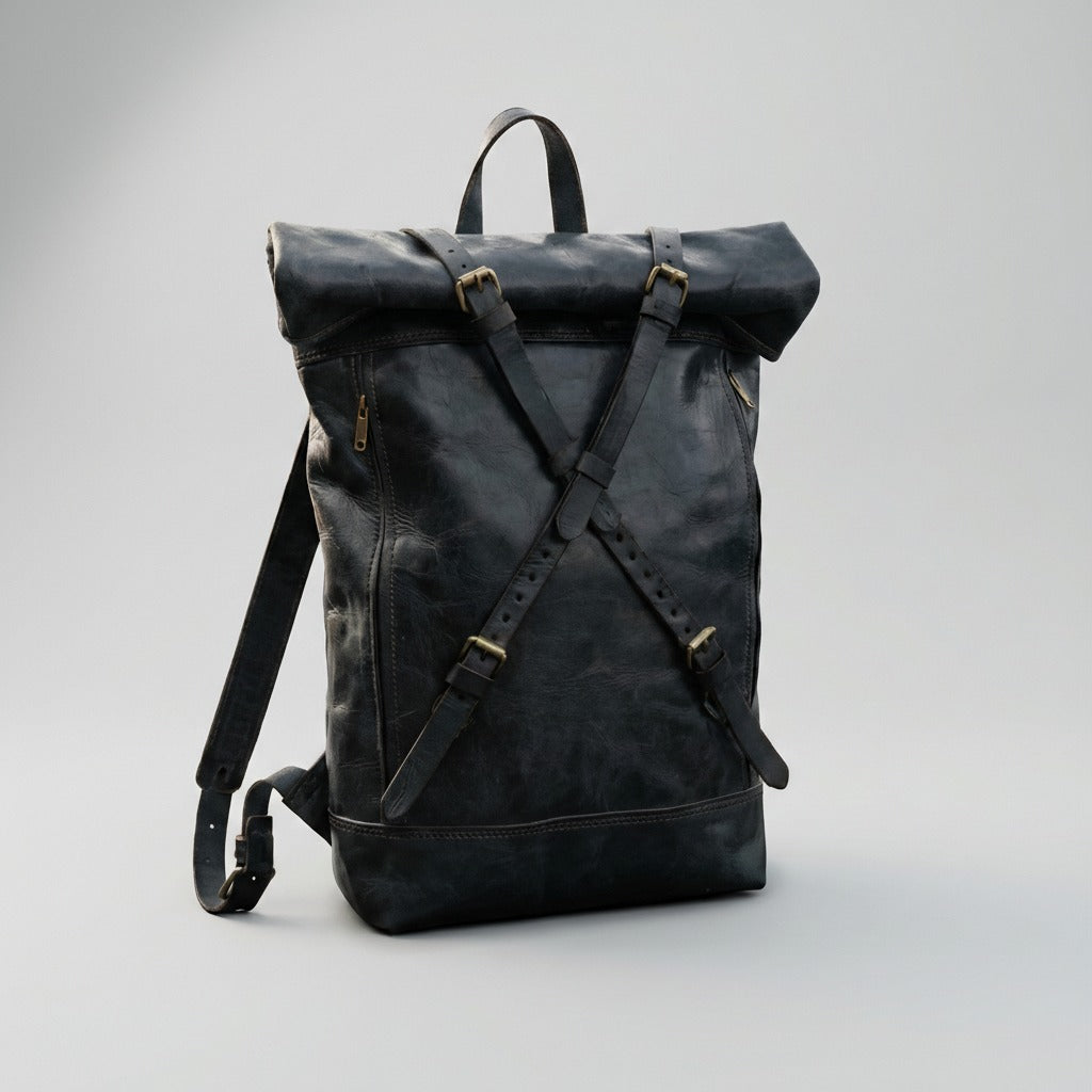 Vintage Leather Roll Top Backpack Handmade Laptop Travel Rucksack