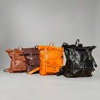 Vintage Leather Roll Top Backpack Large Travel Rucksack