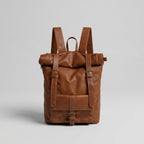 Vintage Leather Roll Top Backpack Large Travel Rucksack