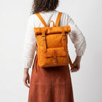 Vintage Leather Roll Top Backpack Large Travel Rucksack