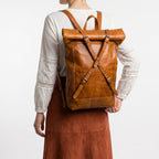 Vintage Leather Roll Top Backpack Handmade Laptop Travel Rucksack