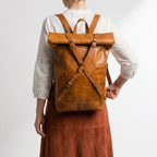 Vintage Leather Roll Top Backpack Handmade Laptop Travel Rucksack