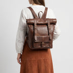 Vintage Leather Roll Top Backpack Large Travel Rucksack