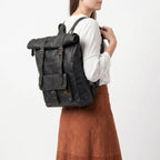 Vintage Leather Roll Top Backpack Large Travel Rucksack