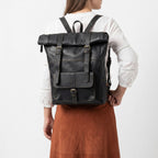 Vintage Leather Roll Top Backpack Large Travel Rucksack