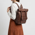Vintage Leather Roll Top Backpack Large Travel Rucksack