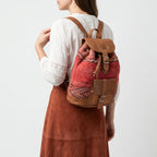 Kilim Leather Backpack Handmade Boho Wool & Tan Leather Rucksack