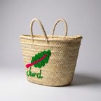 Embroidered Chard Straw Market Basket - Handwoven French Style Tote