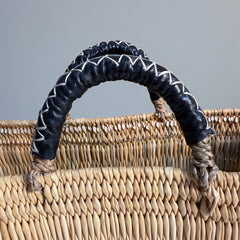 Wicker Basket Tote with Leather Handles