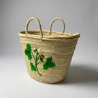 Strawberry Embroidered Straw Basket Bag - Handmade Market Tote