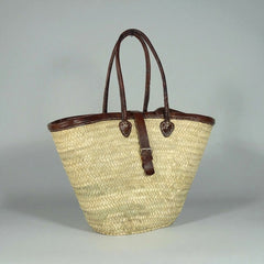 Chic Woven Straw Tote Bag with Leather Handles & Buckle