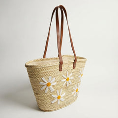 Elegant Daisy Straw Tote Bag - Perfect Summer Beach Companion