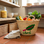 Embroidered Chard Straw Market Basket - Handwoven French Style Tote