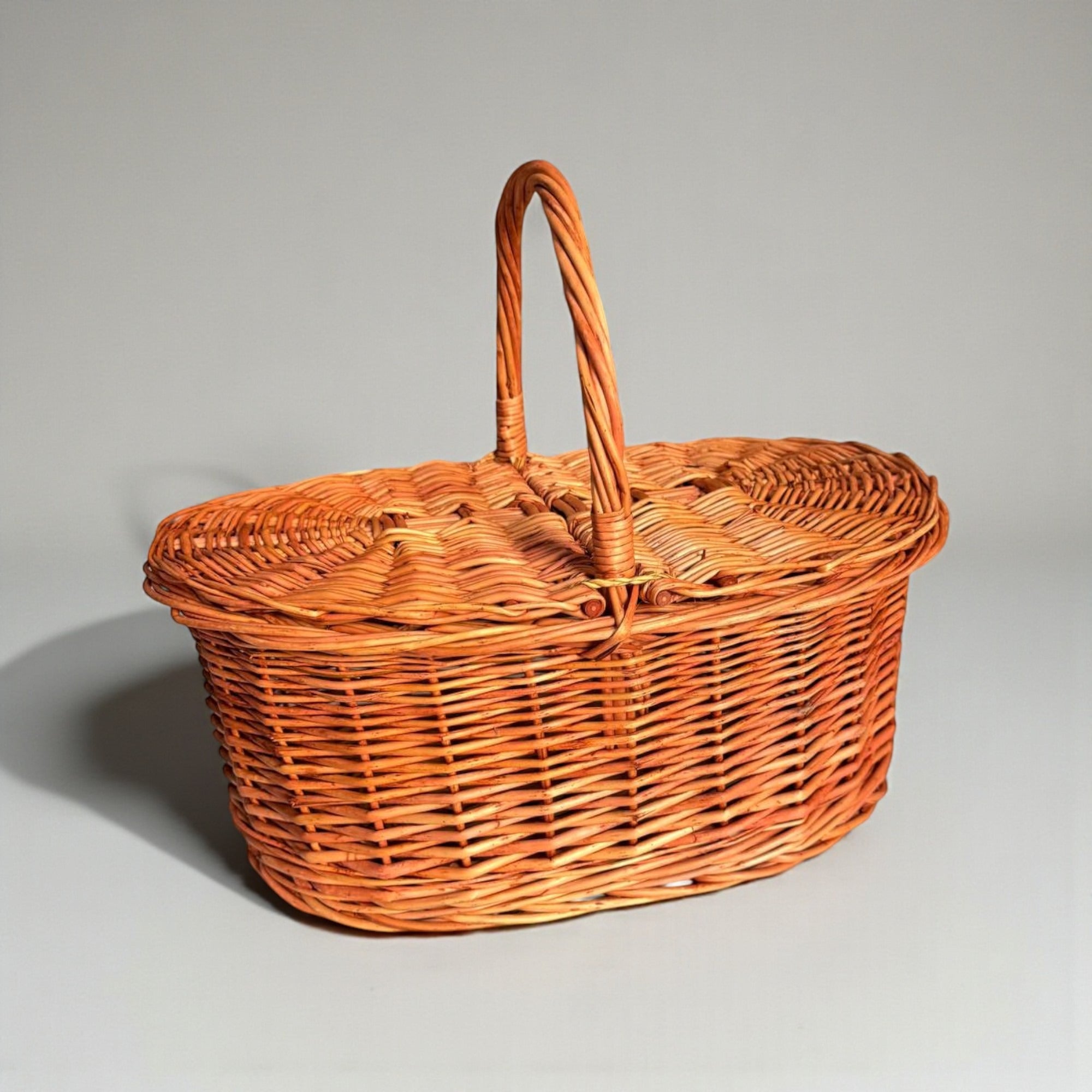 Handmade Wicker Picnic Basket with Double Lid - Oval Willow Hamper