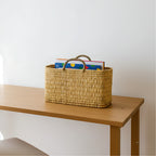 Woven Reed Storage Basket with Handles - Natural Rectangular Organizer