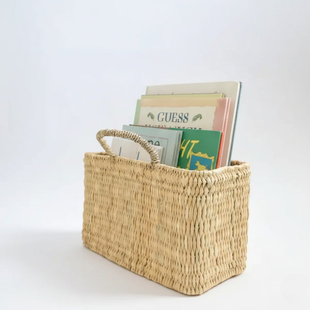 Woven Reed Storage Basket with Handles - Natural Rectangular Organizer