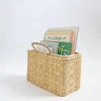 Woven Reed Storage Basket with Handles - Natural Rectangular Organizer