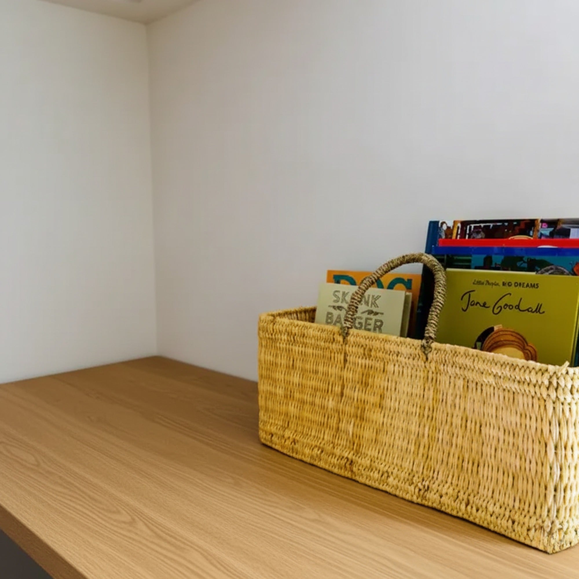 Woven Reed Storage Basket with Handles - Natural Rectangular Organizer