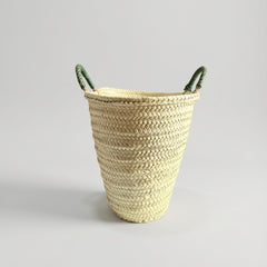Woven Palm Leaf Market Basket Leather Handles Tassel