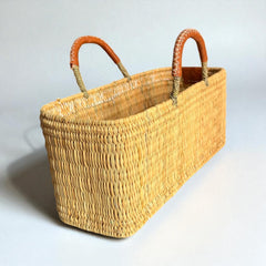 Wicker Basket Tote with Leather Handles