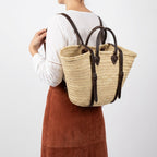 French Market Straw Backpack with Leather Straps