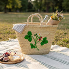 Strawberry Embroidered Straw Basket Bag - Handmade Market Tote