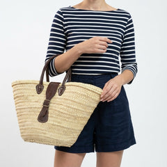 Luxury Woven Straw Beach Bag with Leather Handles