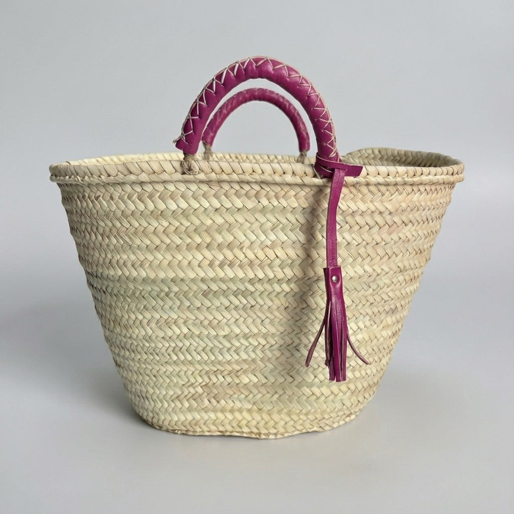 Woven Straw Market Tote with Leather Handles & Tassel